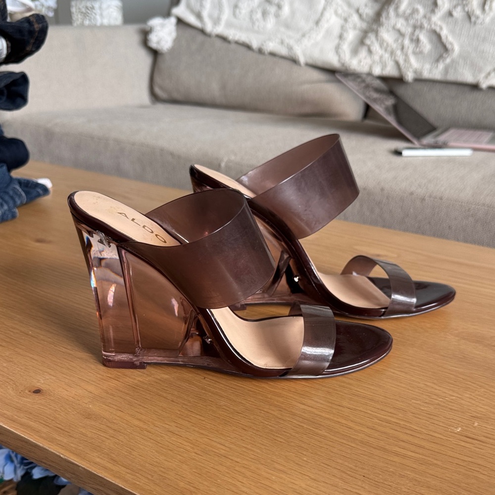 Aldo Chocolate Brown Wedge Sandals